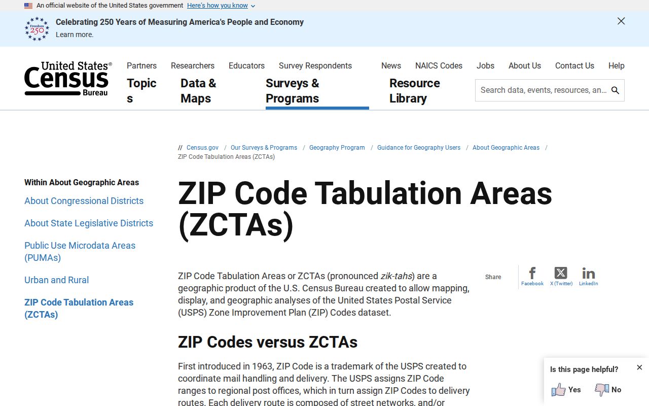 United States Census Bureau guidance on ZIP Code Tabulation Areas