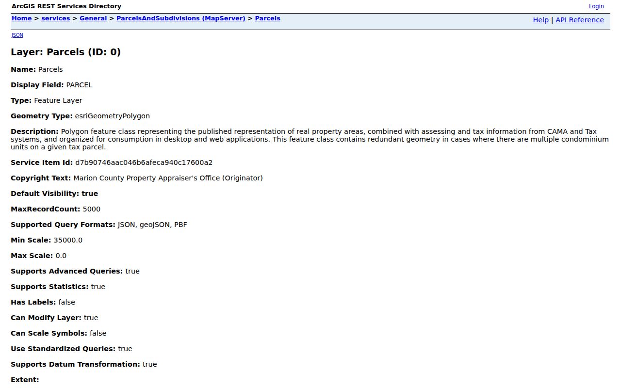 Marion County parcel GIS layer fields including ZIP and situs data