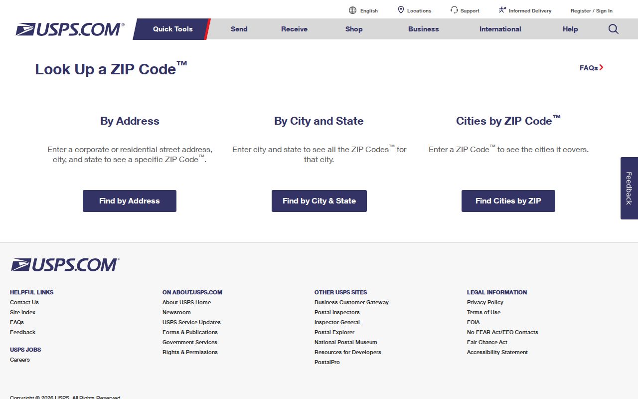 USPS ZIP Code Lookup form for verifying a Marion County address